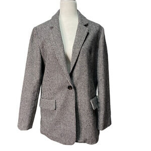 MOD REF Womens Size Large Black Gingham Blazer One Button Notch Collar Lined
